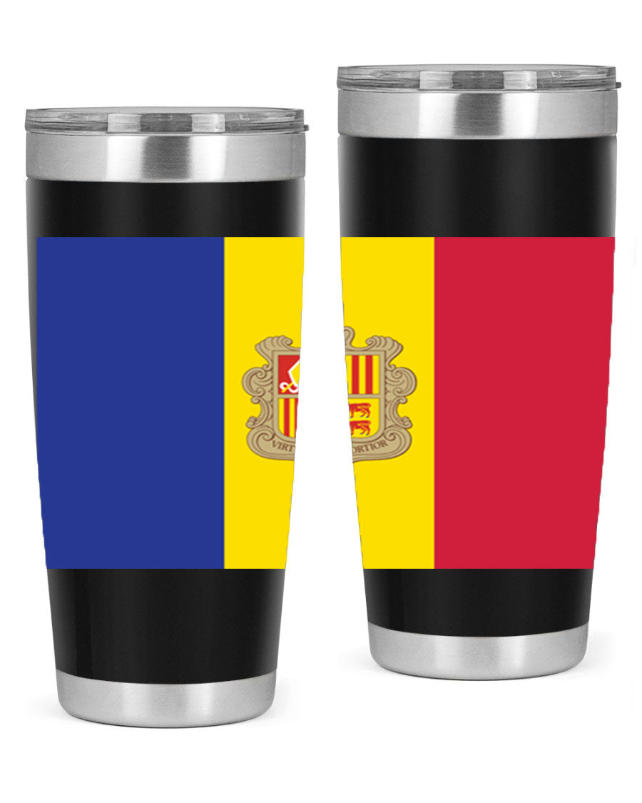 Andorra 194# Tumbler showcasing the Andorra flag design, made of stainless steel with a copper lining, perfect for hot and cold beverages.