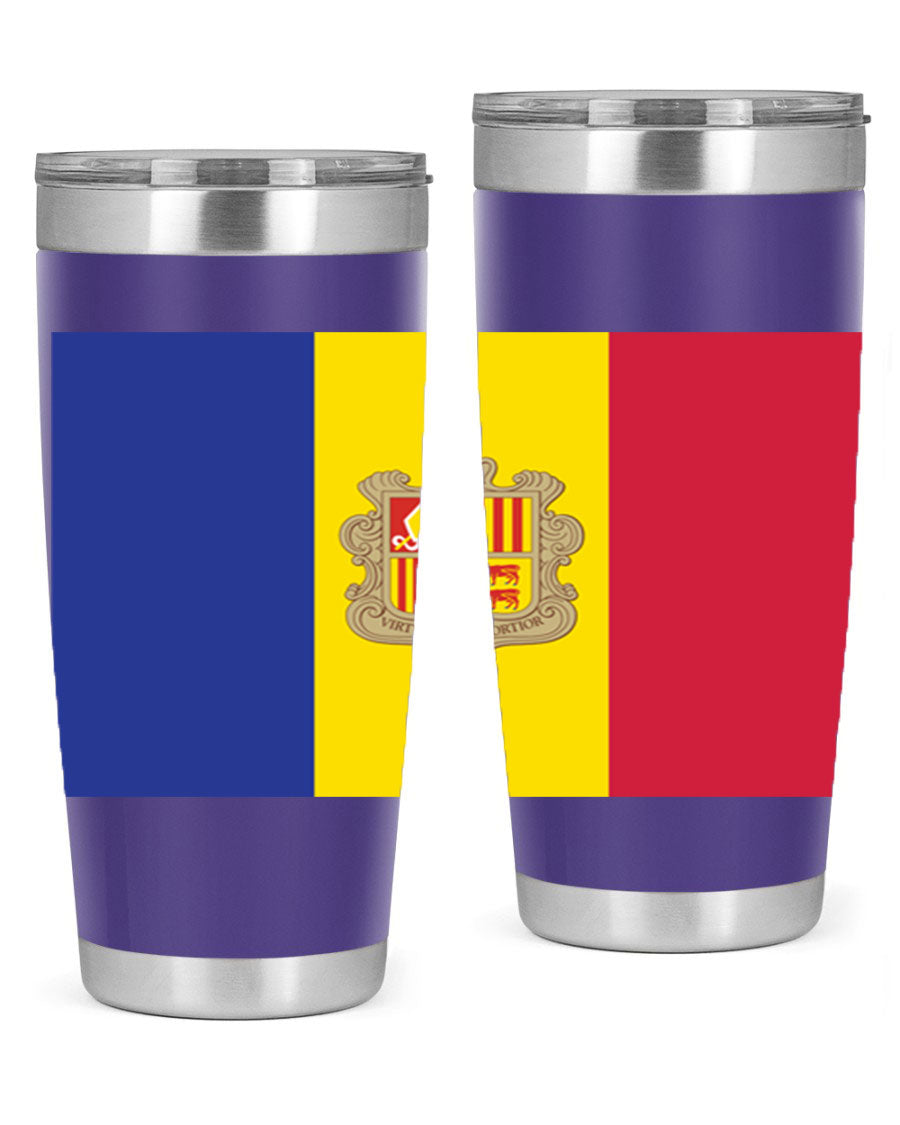 Andorra 194# Tumbler showcasing the Andorra flag design, made of stainless steel with a copper lining, perfect for hot and cold beverages.