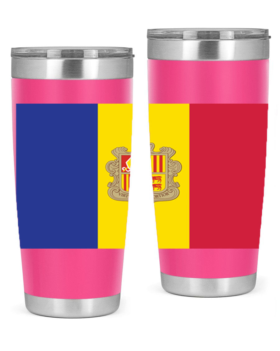 Andorra 194# Tumbler showcasing the Andorra flag design, made of stainless steel with a copper lining, perfect for hot and cold beverages.