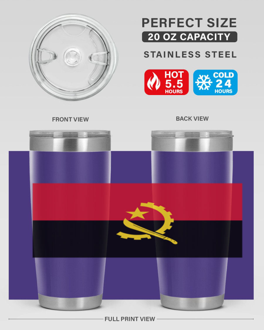 Angola 193# Tumbler showcasing double wall stainless steel design with vibrant printed flag.