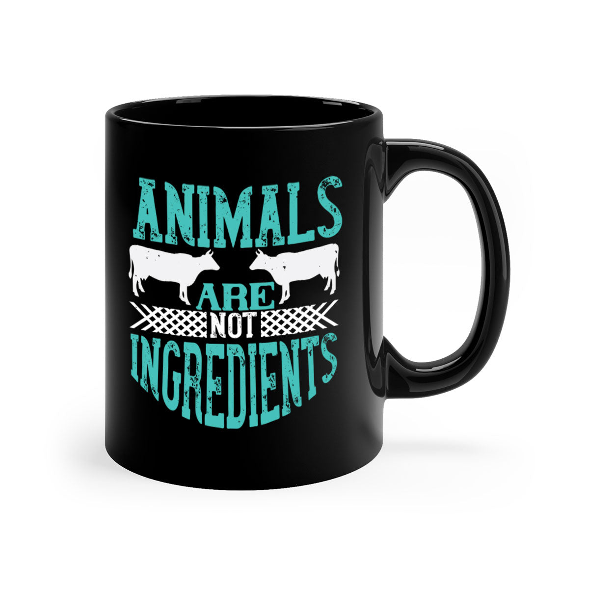 Animals Are Not Ingredients 103# Vegan Mug with colorful handle and glossy finish, available in multiple colors and sizes.