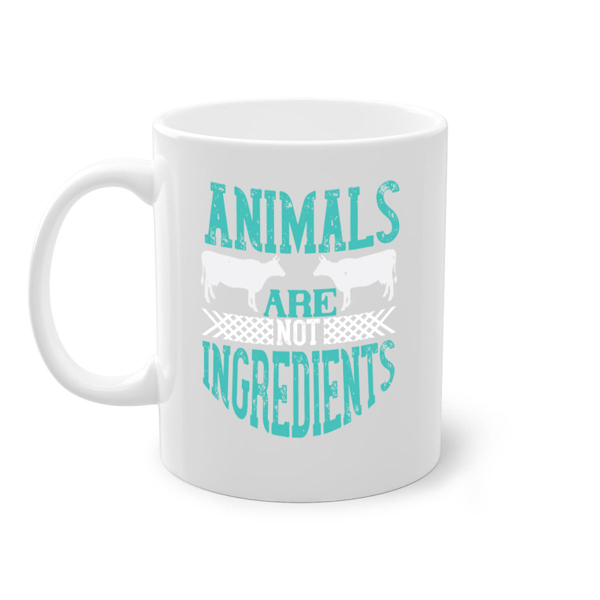 Animals Are Not Ingredients 103# Vegan Mug with colorful handle and glossy finish, available in multiple colors and sizes.
