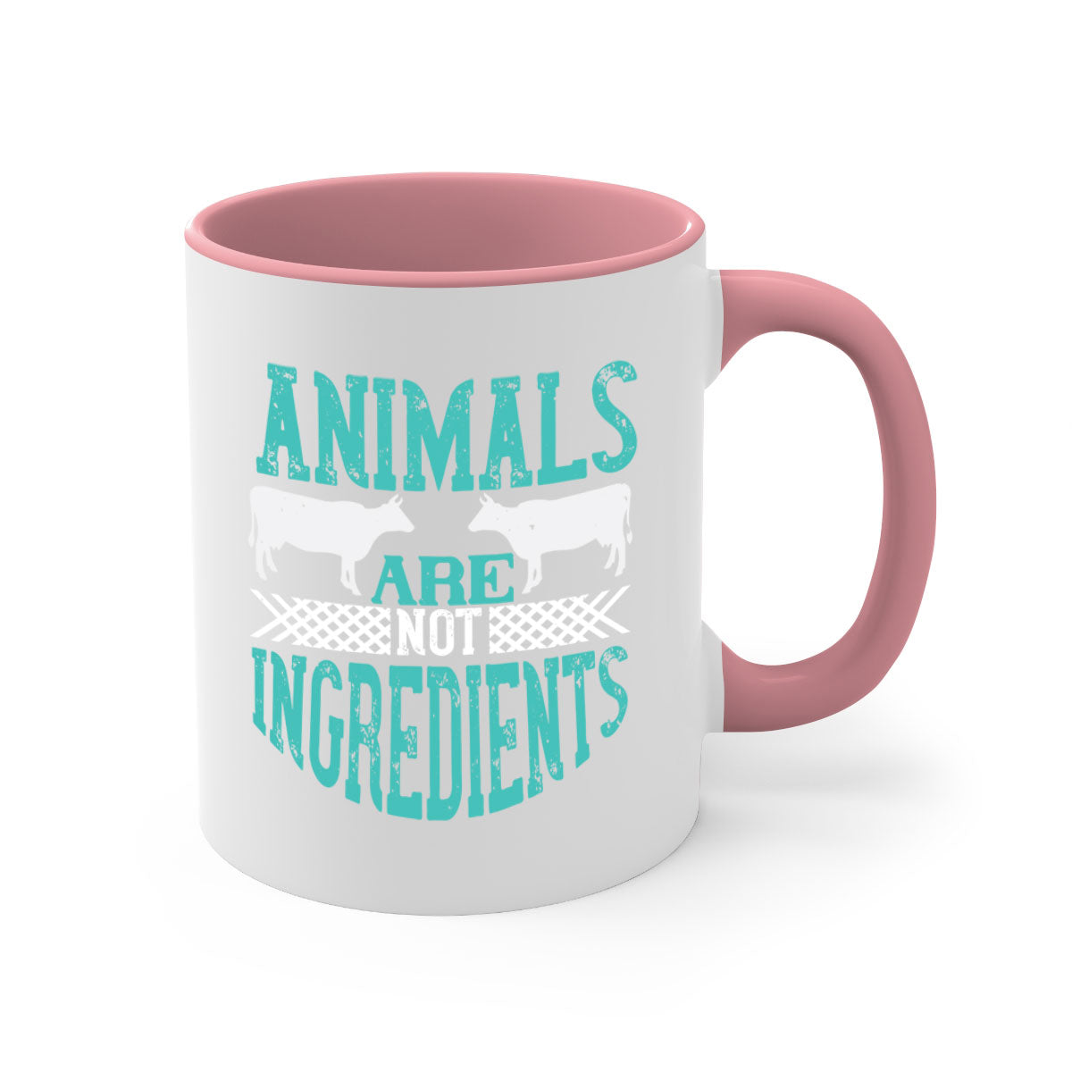 Animals Are Not Ingredients 103# Vegan Mug with colorful handle and glossy finish, available in multiple colors and sizes.