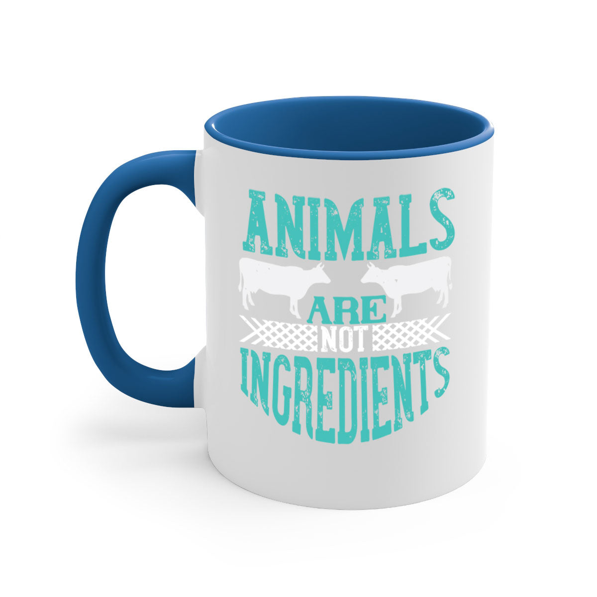 Animals Are Not Ingredients 103# Vegan Mug with colorful handle and glossy finish, available in multiple colors and sizes.