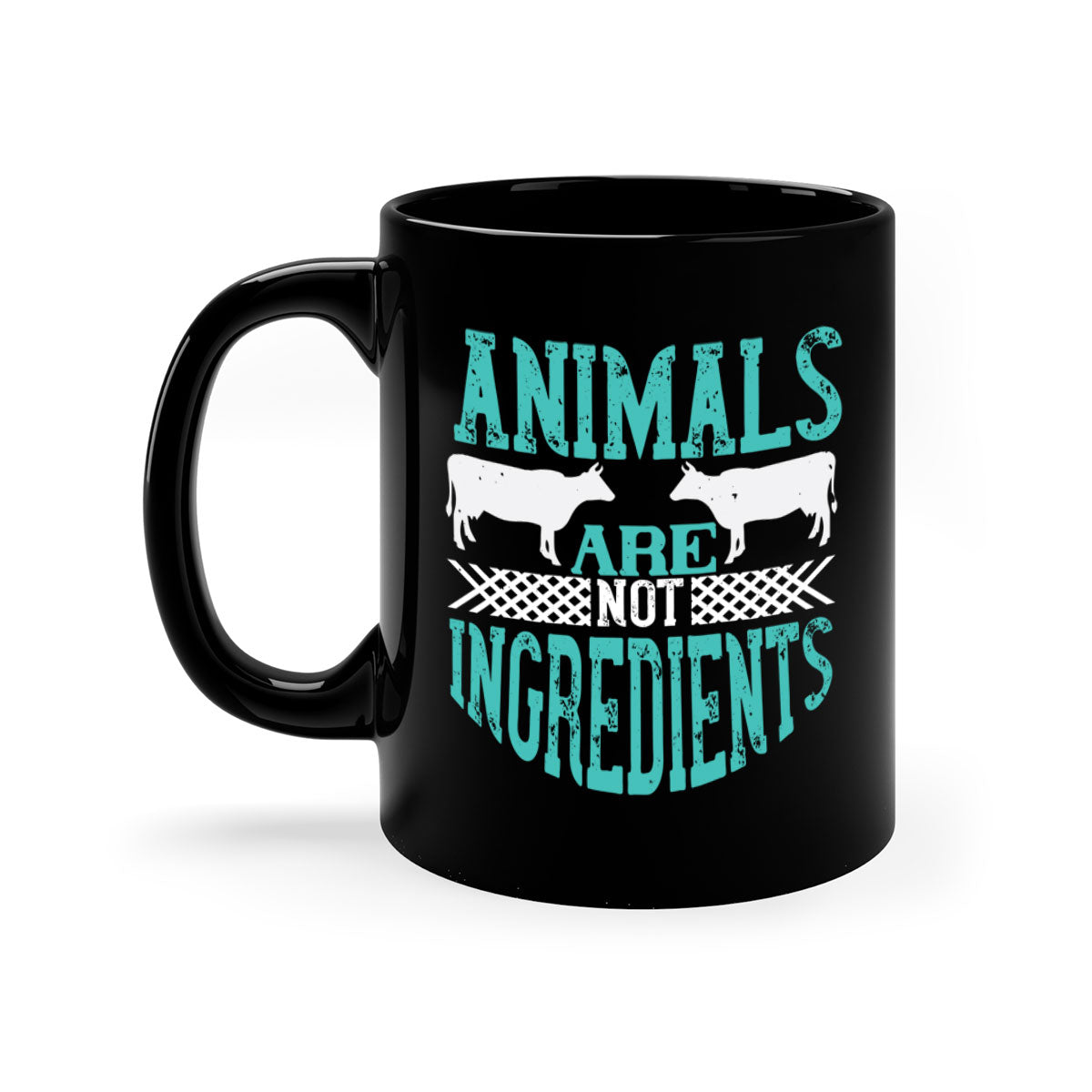 Animals Are Not Ingredients 103# Vegan Mug with colorful handle and glossy finish, available in multiple colors and sizes.
