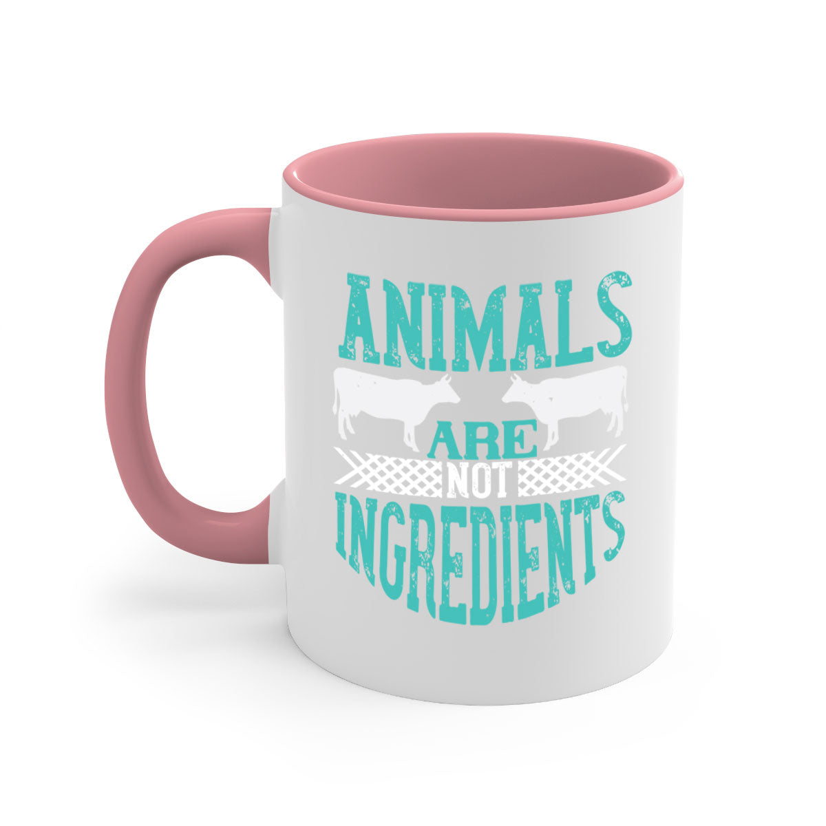 Animals Are Not Ingredients 103# Vegan Mug with colorful handle and glossy finish, available in multiple colors and sizes.