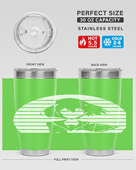 Anime art 191# Tumbler featuring vibrant anime design, double wall vacuum stainless steel construction, and a press-in drink-thru lid.