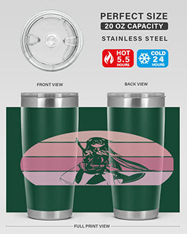 Anime art 197# tumbler featuring vibrant anime designs, double wall vacuum stainless steel construction, and a press-in drink-thru lid.