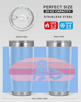 Anime art 197# tumbler featuring vibrant anime designs, double wall vacuum stainless steel construction, and a press-in drink-thru lid.