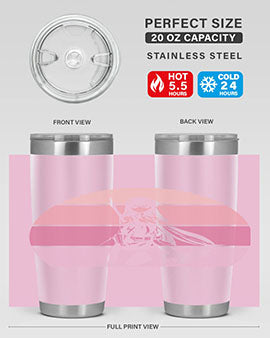 Anime art 197# tumbler featuring vibrant anime designs, double wall vacuum stainless steel construction, and a press-in drink-thru lid.