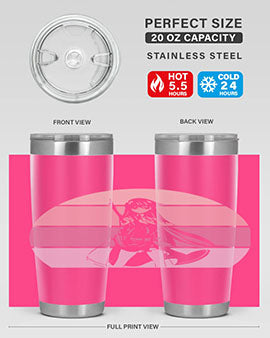 Anime art 197# tumbler featuring vibrant anime designs, double wall vacuum stainless steel construction, and a press-in drink-thru lid.