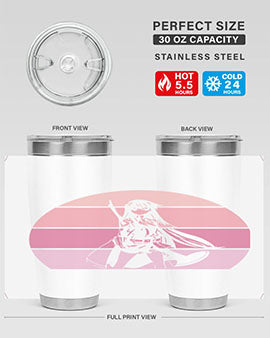 Anime art 197# tumbler featuring vibrant anime designs, double wall vacuum stainless steel construction, and a press-in drink-thru lid.