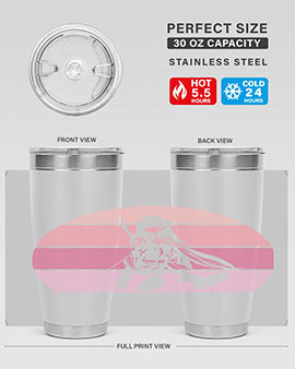 Anime art 197# tumbler featuring vibrant anime designs, double wall vacuum stainless steel construction, and a press-in drink-thru lid.