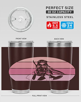 Anime art 197# tumbler featuring vibrant anime designs, double wall vacuum stainless steel construction, and a press-in drink-thru lid.
