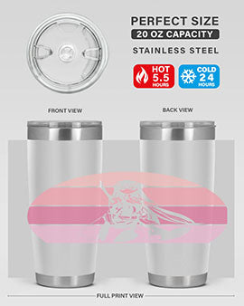 Anime art 197# tumbler featuring vibrant anime designs, double wall vacuum stainless steel construction, and a press-in drink-thru lid.
