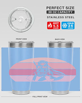 Anime art 197# tumbler featuring vibrant anime designs, double wall vacuum stainless steel construction, and a press-in drink-thru lid.