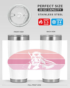Anime art 197# tumbler featuring vibrant anime designs, double wall vacuum stainless steel construction, and a press-in drink-thru lid.