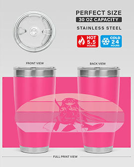 Anime art 197# tumbler featuring vibrant anime designs, double wall vacuum stainless steel construction, and a press-in drink-thru lid.