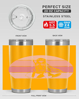 Anime art 197# tumbler featuring vibrant anime designs, double wall vacuum stainless steel construction, and a press-in drink-thru lid.