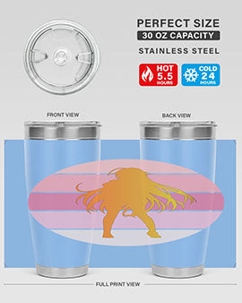 Anime art 200# Tumbler featuring vibrant anime designs, double wall vacuum stainless steel construction, and a drink-thru lid.