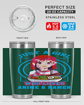 Anime art 201# tumbler featuring vibrant anime designs, double wall vacuum insulation, and a press-in lid, perfect for hot and cold beverages.