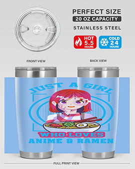 Anime art 201# tumbler featuring vibrant anime designs, double wall vacuum insulation, and a press-in lid, perfect for hot and cold beverages.