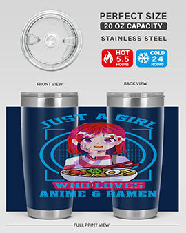 Anime art 201# tumbler featuring vibrant anime designs, double wall vacuum insulation, and a press-in lid, perfect for hot and cold beverages.