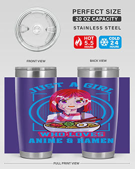 Anime art 201# tumbler featuring vibrant anime designs, double wall vacuum insulation, and a press-in lid, perfect for hot and cold beverages.