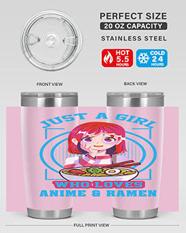 Anime art 201# tumbler featuring vibrant anime designs, double wall vacuum insulation, and a press-in lid, perfect for hot and cold beverages.