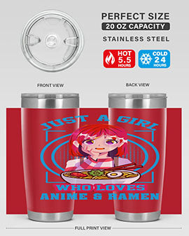 Anime art 201# tumbler featuring vibrant anime designs, double wall vacuum insulation, and a press-in lid, perfect for hot and cold beverages.