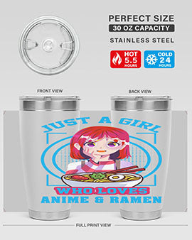Anime art 201# tumbler featuring vibrant anime designs, double wall vacuum insulation, and a press-in lid, perfect for hot and cold beverages.