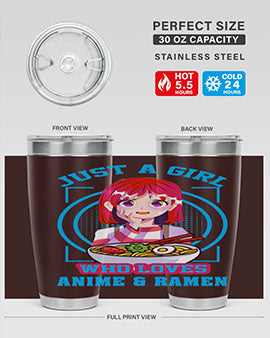 Anime art 201# tumbler featuring vibrant anime designs, double wall vacuum insulation, and a press-in lid, perfect for hot and cold beverages.