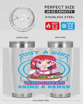 Anime art 201# tumbler featuring vibrant anime designs, double wall vacuum insulation, and a press-in lid, perfect for hot and cold beverages.