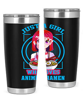 Anime art 201# tumbler featuring vibrant anime designs, double wall vacuum insulation, and a press-in lid, perfect for hot and cold beverages.