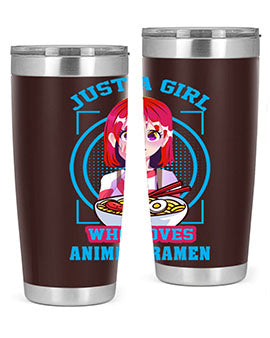Anime art 201# tumbler featuring vibrant anime designs, double wall vacuum insulation, and a press-in lid, perfect for hot and cold beverages.