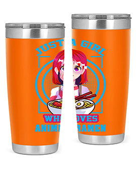 Anime art 201# tumbler featuring vibrant anime designs, double wall vacuum insulation, and a press-in lid, perfect for hot and cold beverages.