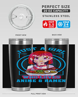 Anime art 201# tumbler featuring vibrant anime designs, double wall vacuum insulation, and a press-in lid, perfect for hot and cold beverages.
