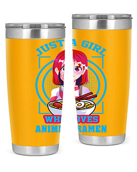 Anime art 201# tumbler featuring vibrant anime designs, double wall vacuum insulation, and a press-in lid, perfect for hot and cold beverages.