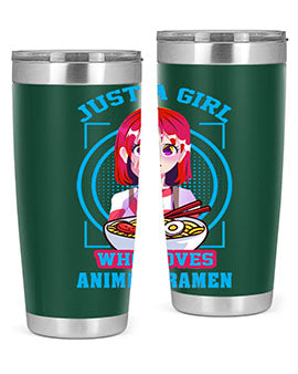 Anime art 201# tumbler featuring vibrant anime designs, double wall vacuum insulation, and a press-in lid, perfect for hot and cold beverages.