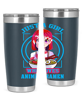 Anime art 201# tumbler featuring vibrant anime designs, double wall vacuum insulation, and a press-in lid, perfect for hot and cold beverages.