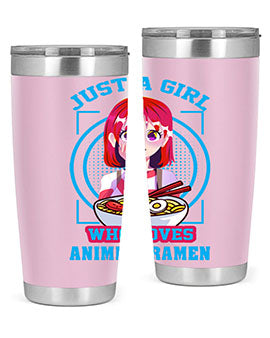Anime art 201# tumbler featuring vibrant anime designs, double wall vacuum insulation, and a press-in lid, perfect for hot and cold beverages.