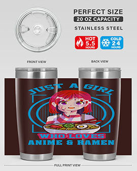 Anime art 201# tumbler featuring vibrant anime designs, double wall vacuum insulation, and a press-in lid, perfect for hot and cold beverages.