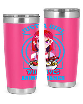 Anime art 201# tumbler featuring vibrant anime designs, double wall vacuum insulation, and a press-in lid, perfect for hot and cold beverages.