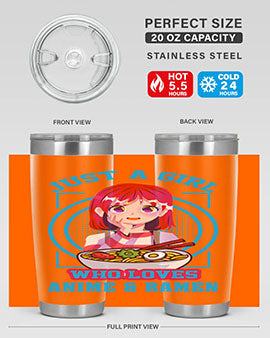 Anime art 201# tumbler featuring vibrant anime designs, double wall vacuum insulation, and a press-in lid, perfect for hot and cold beverages.
