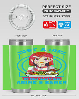 Anime art 201# tumbler featuring vibrant anime designs, double wall vacuum insulation, and a press-in lid, perfect for hot and cold beverages.
