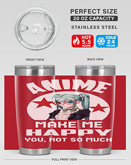Anime Make Me Happy tumbler featuring a stylish design with double wall vacuum stainless steel and a drink-thru lid.
