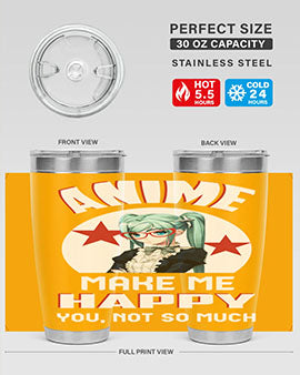 Anime Make Me Happy tumbler featuring a stylish design with double wall vacuum stainless steel and a drink-thru lid.