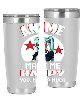 Anime Make Me Happy tumbler featuring a stylish design with double wall vacuum stainless steel and a drink-thru lid.