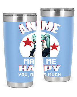 Anime Make Me Happy tumbler featuring a stylish design with double wall vacuum stainless steel and a drink-thru lid.