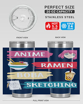 Anime ramen boba sketching212# tumbler showcasing vibrant design and stainless steel construction.